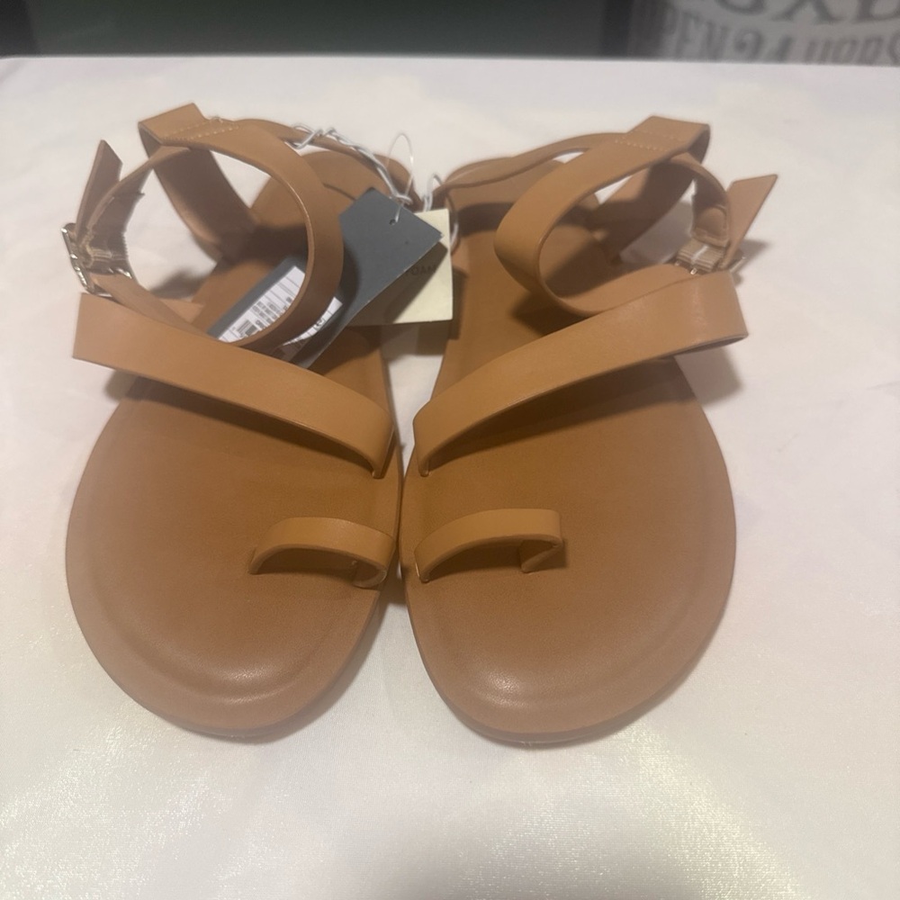 Women's Brown Leather Thong-Style Sandals8.5, 9.5, Black-10
